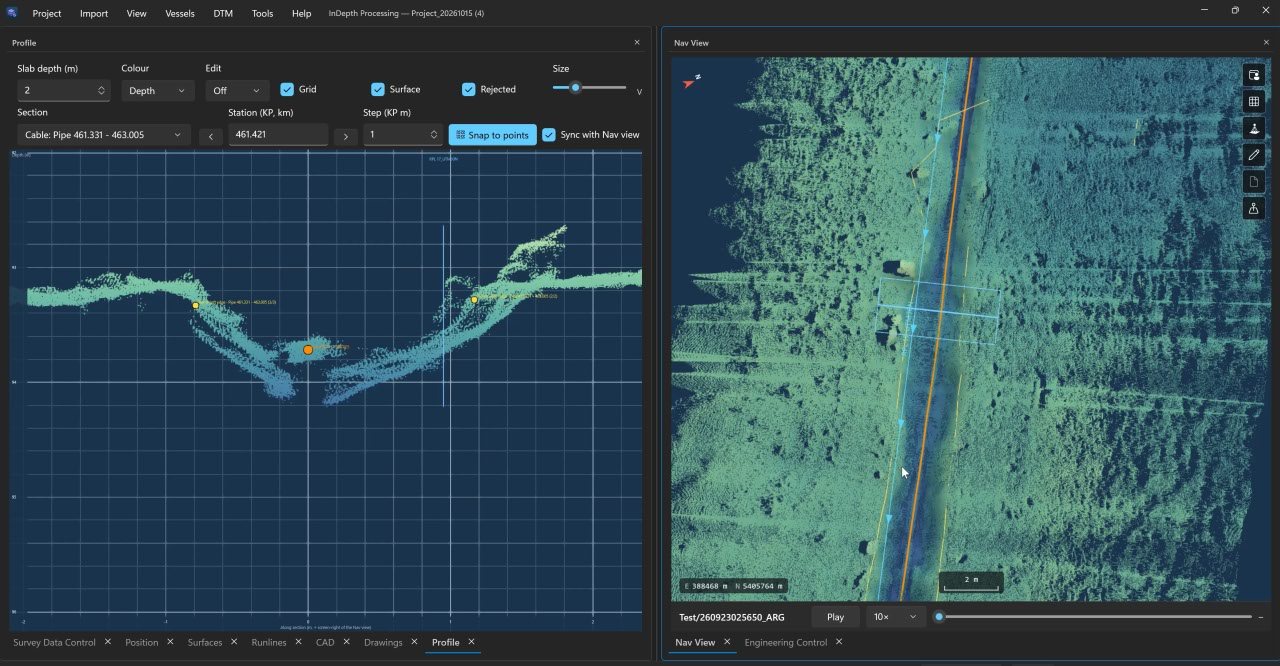 Processing showing a pipe profile synced with the 3D view